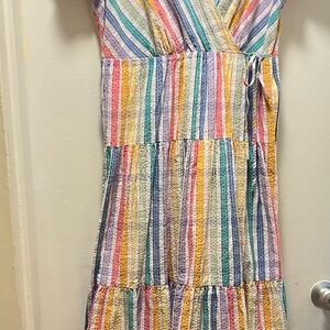 Re-Imagined by J.Crew Cotton Seersucker Stripe Wrap Dress Size 16 – Multicolor